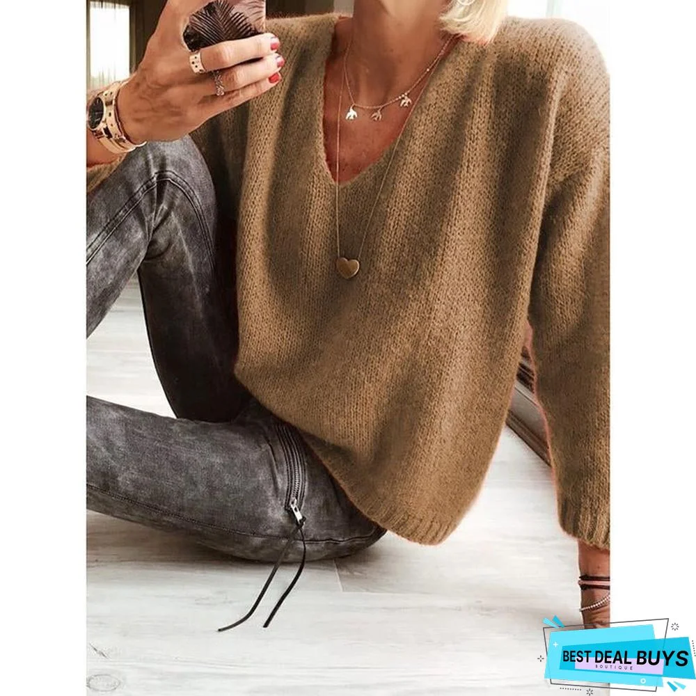 Casual V-Neck Plain Sweater