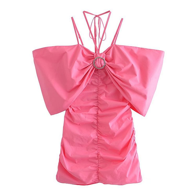 Off Shoulder Bowknot Decor Pink Mini Dress