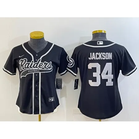 Women's Las Vegas Raiders #34 Bo Jackson Black With Patch Cool Base Stitched Baseball Jersey(Run Small) L1K2