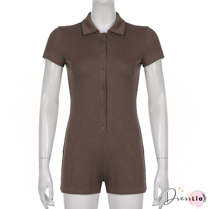 Contrast Binding V-neck Button Design Long Sleeve Romper