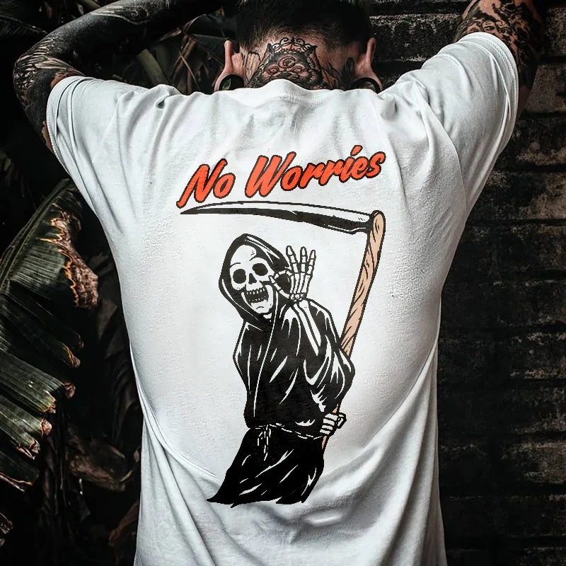 Men's No Worries Skeleton Make Ok Gesture Printed T-shirt -  