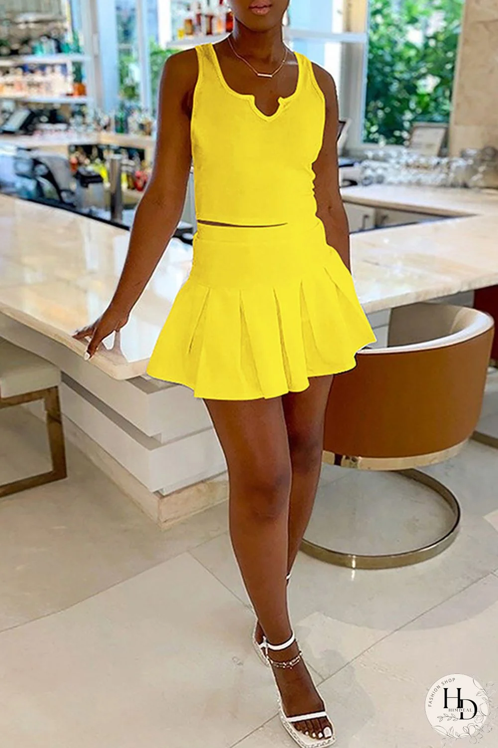 White Sexy Casual Solid Basic V Neck Sleeveless Two Pieces