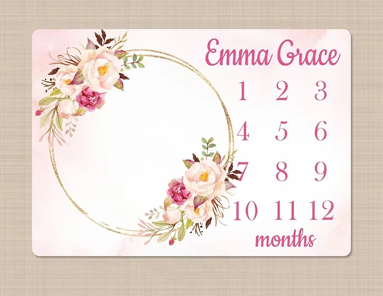 Personalized Pink Flower Baby Milestone Blanket For Comfort & Unique | BKMS111