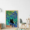 (Big Size)The Black Cat In Van Gogh'S Iris Painting - 11CT Stamped Cross Stitch - 45*65cm
