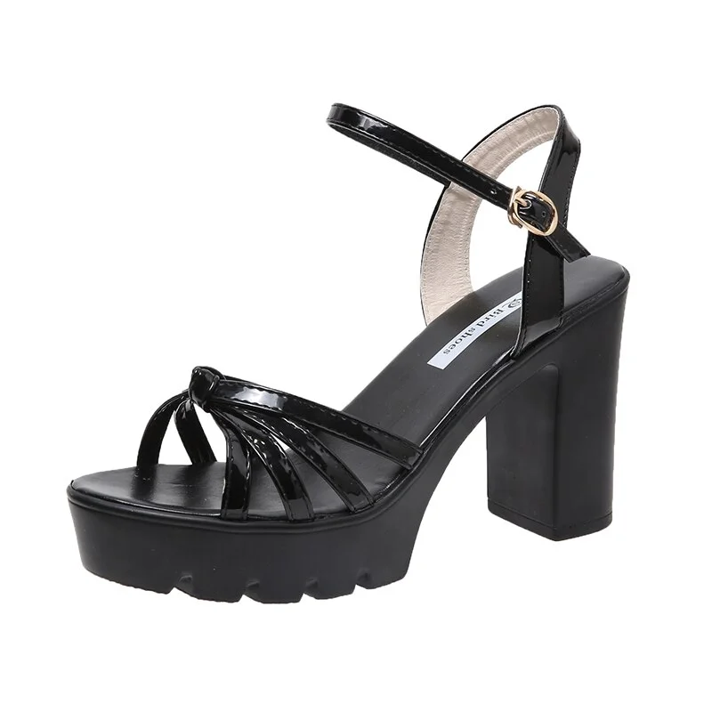 Qengg Chunky Heel Platform Sandals Women's Shoes Summer 2022 Hollow Out Simple Casual Comfortable Buckle Sandals Black High Quality