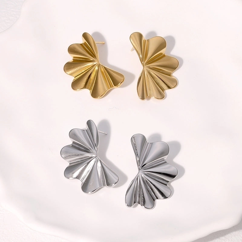 1 Pair IG Style Sector Plating 304 Stainless Steel 18K Gold Plated Ear Studs