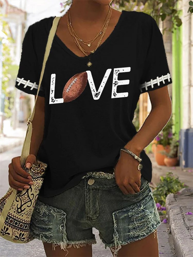 Love Football Graphic V Neck T Shirt