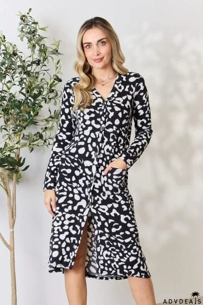 Celeste Full Size Animal Print Button Up Long Sleeve Cardigan
