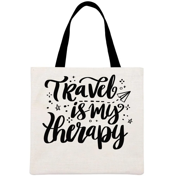 Travel Is My Therapy Printed Linen Bag-Annaletters