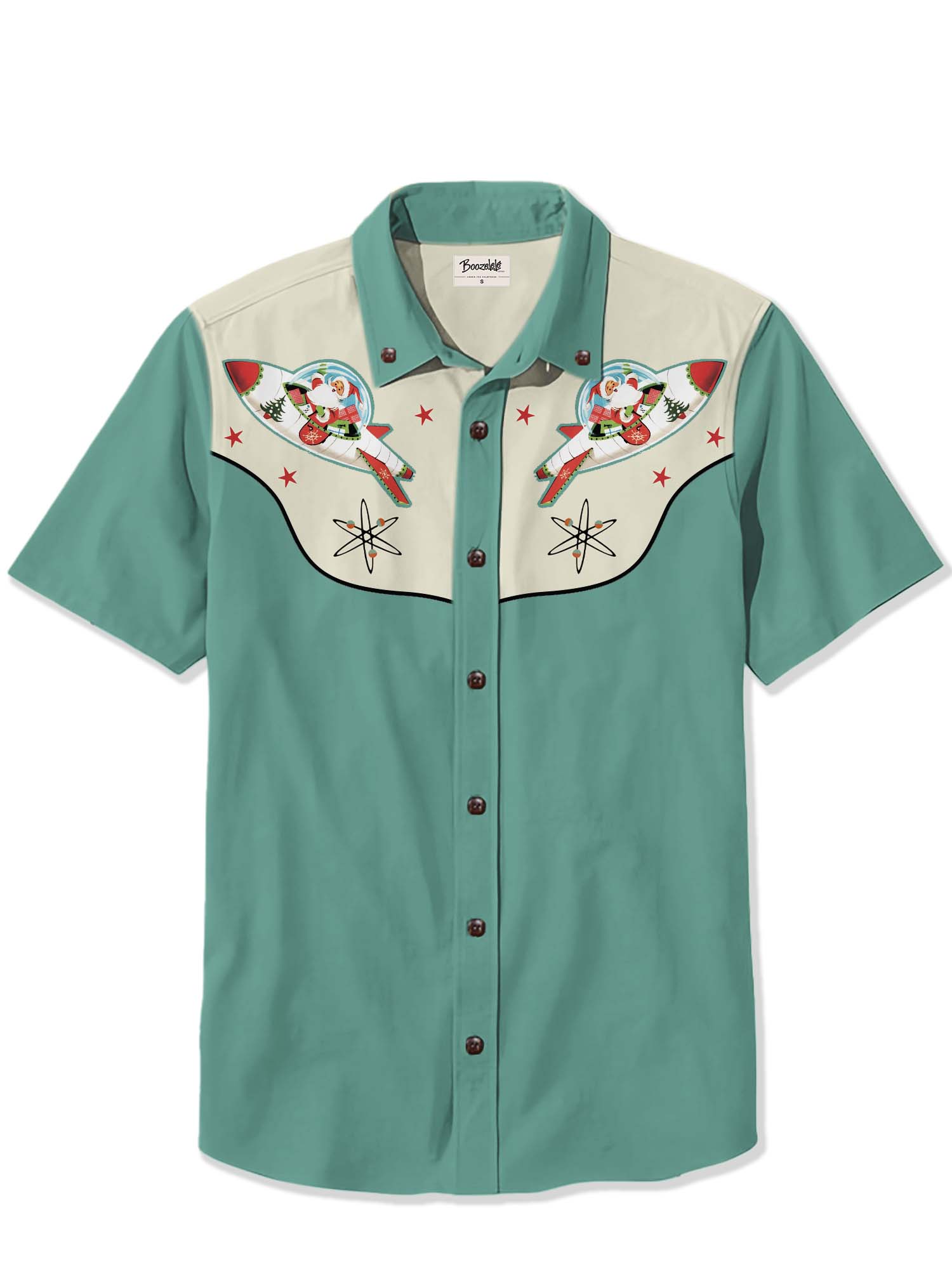 Christmas Vintage Atomic Rocket And Santa - 100% Cotton Shirt