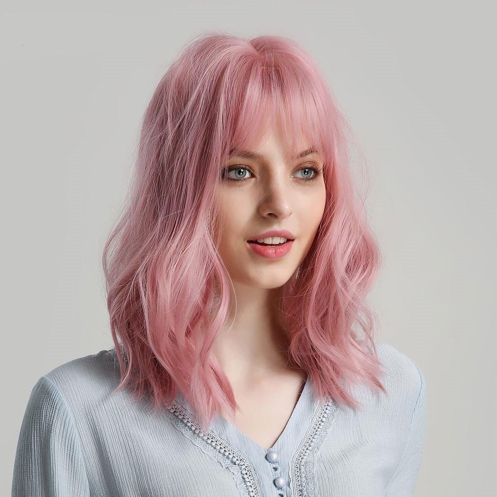Hot Pink Short Natural Wave Wigs-elleschic
