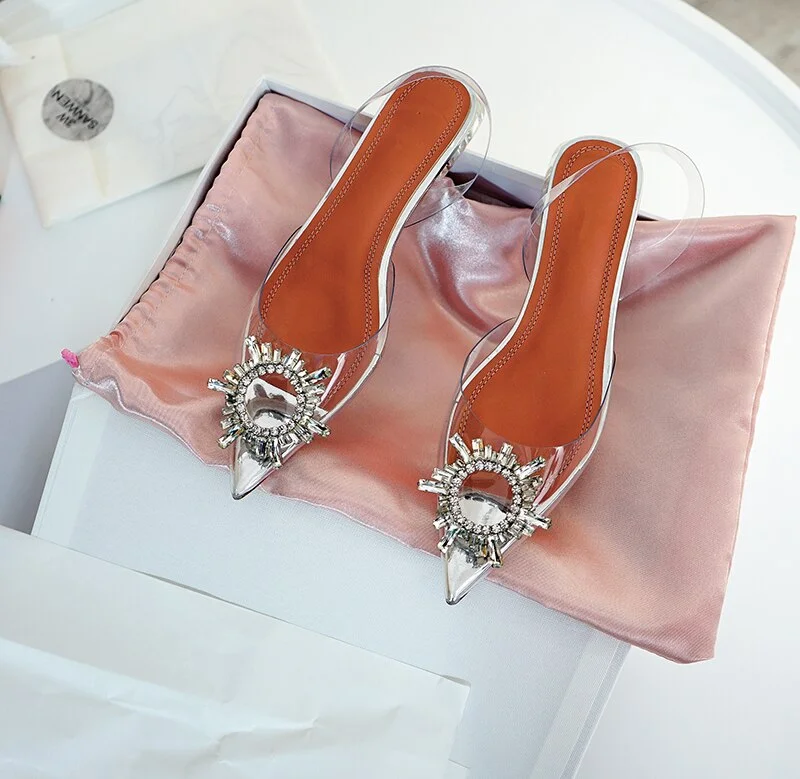 2022 Summer Women pumps Transparent Crystal Triangle heeled office lady Shoes High heels Party Wedding Shoes Woman Sandals 34-45