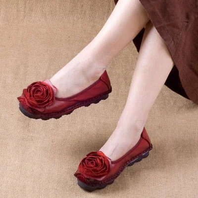 GKTINOO Fashion Flower Design Round Toe Solid Color Flat Shoes Vintage Genuine Leather Women Flats Handmade Women's shoes