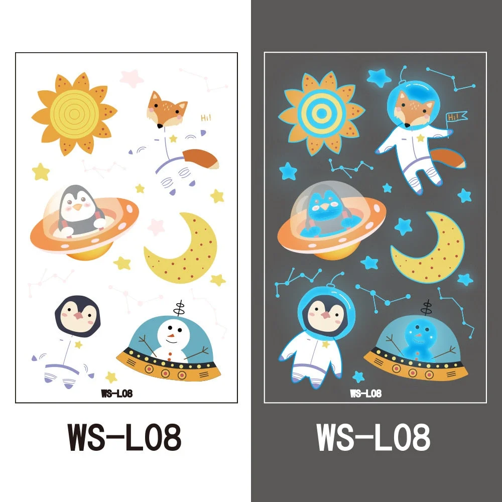 European and American children waterproof tattoo stickers cute dinosaur mermaid cartoon blue luminous temporary tattoo stickers