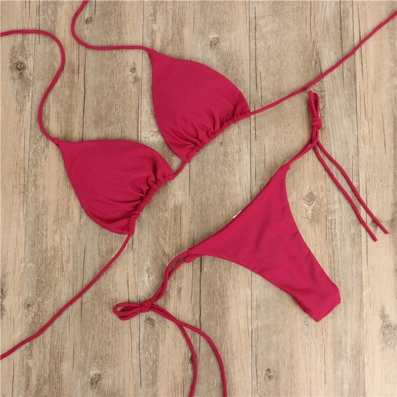 Uveng Hanging Neck Strap Adjustable Sexy Bikini Women Split Strap Multi-Color Three-Point Set
