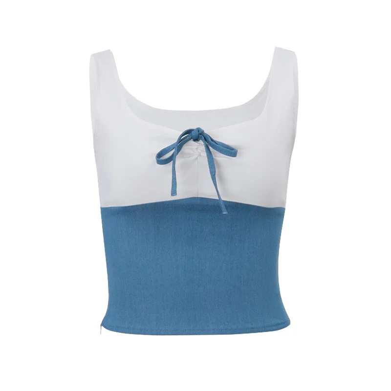 Uveng Uveng 2024 New Women's Sexy Hot Girl U Collar Low Chest Temperament Spell Color Short Condole Belt Small Vest