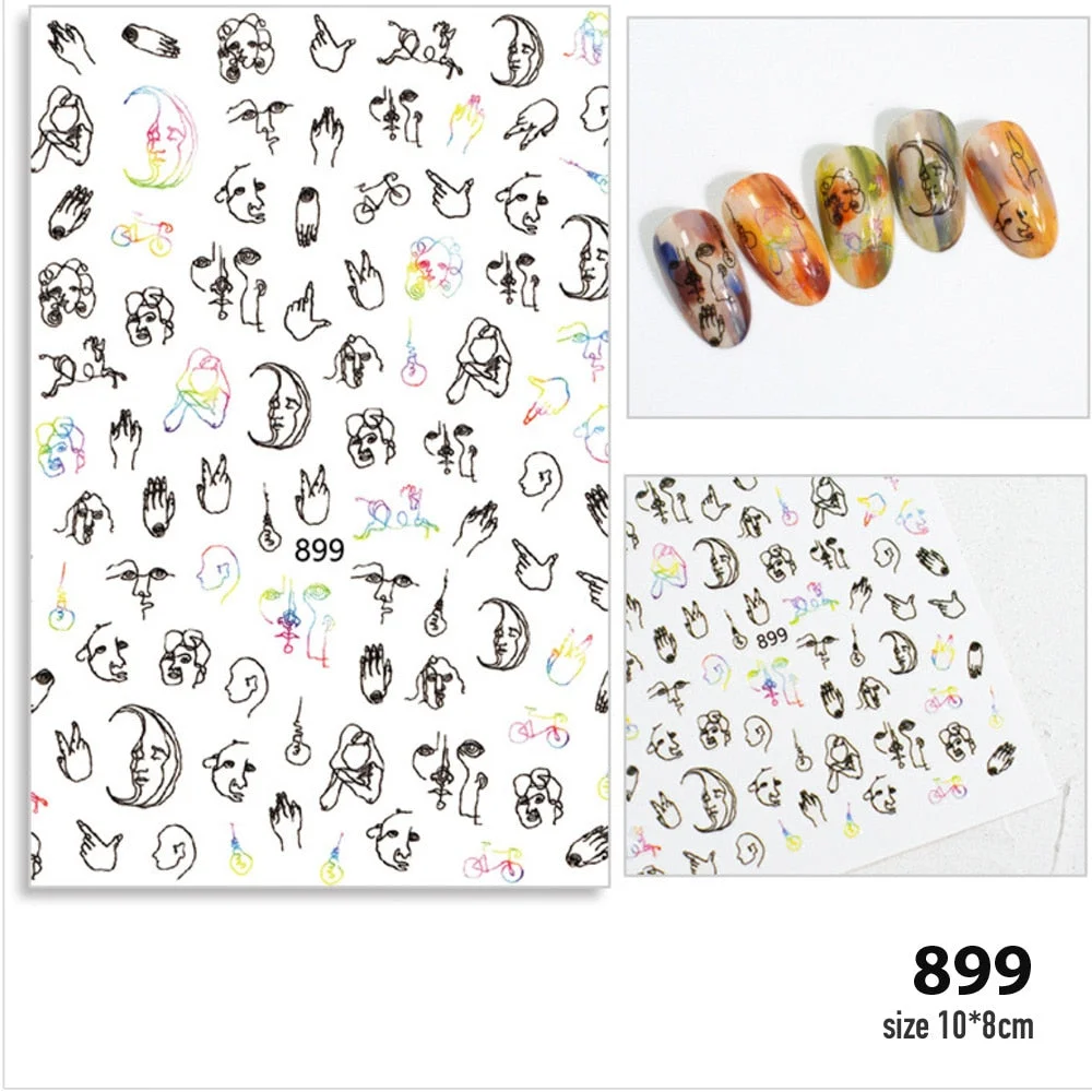 Abstract Image Nail Sticker Abstraction of Characters Nail Sticker 3D Engraved Nail Art Decorations Nail Decals Design