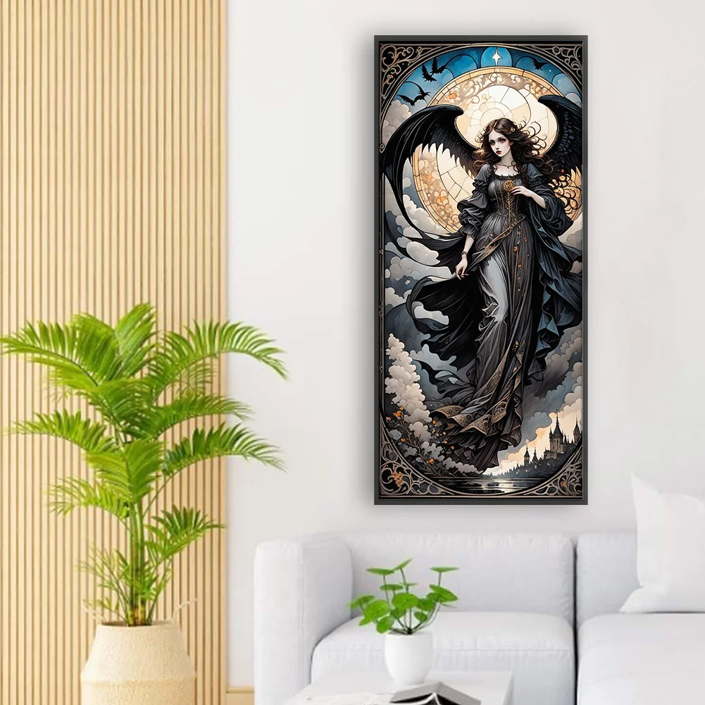 11CT Full Stamped Cross Stitch - Black Dress Girl Wing(Canvas|40*90CM)