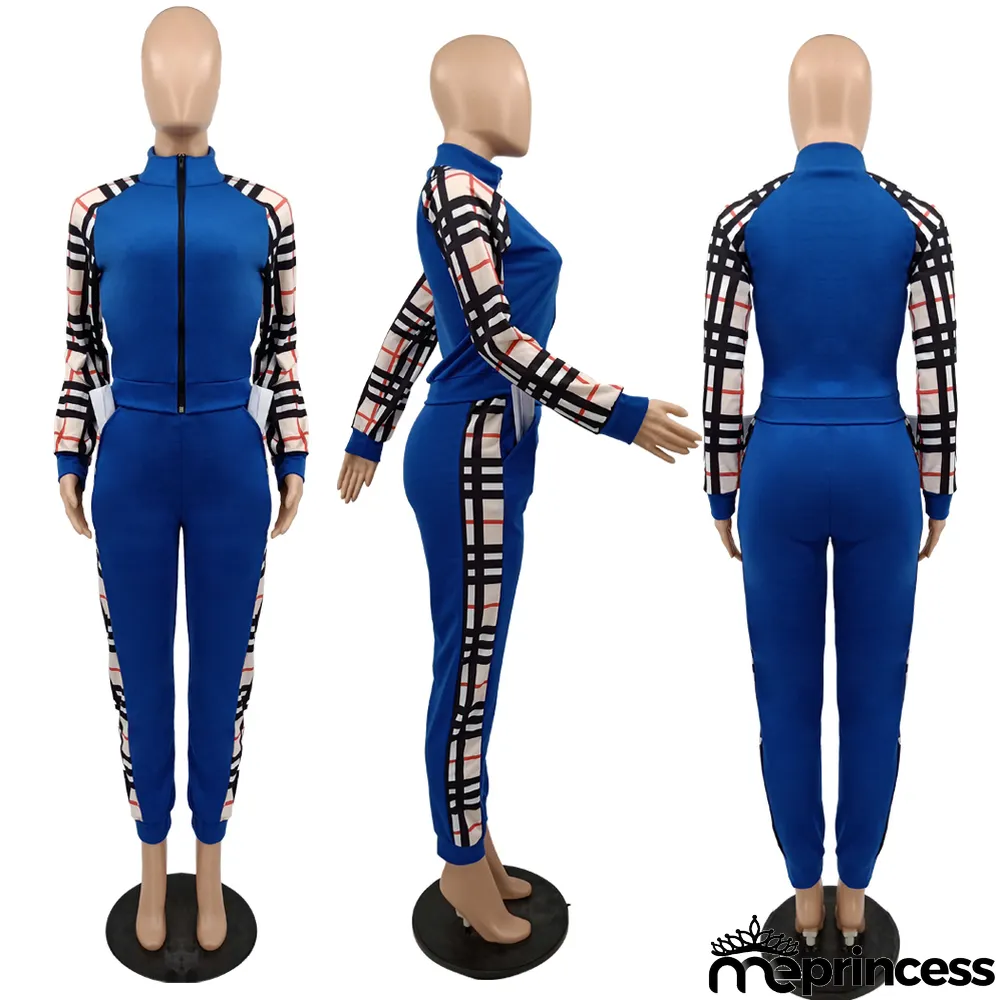 Casual Striped Long Sleeve Panel Zip Two Piece