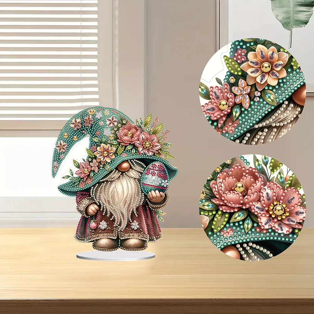 DIY Easter Egg Gnome Single-Sided Acrylic Diamond Painting Tabletop Ornament for Home Office Desktop Decor