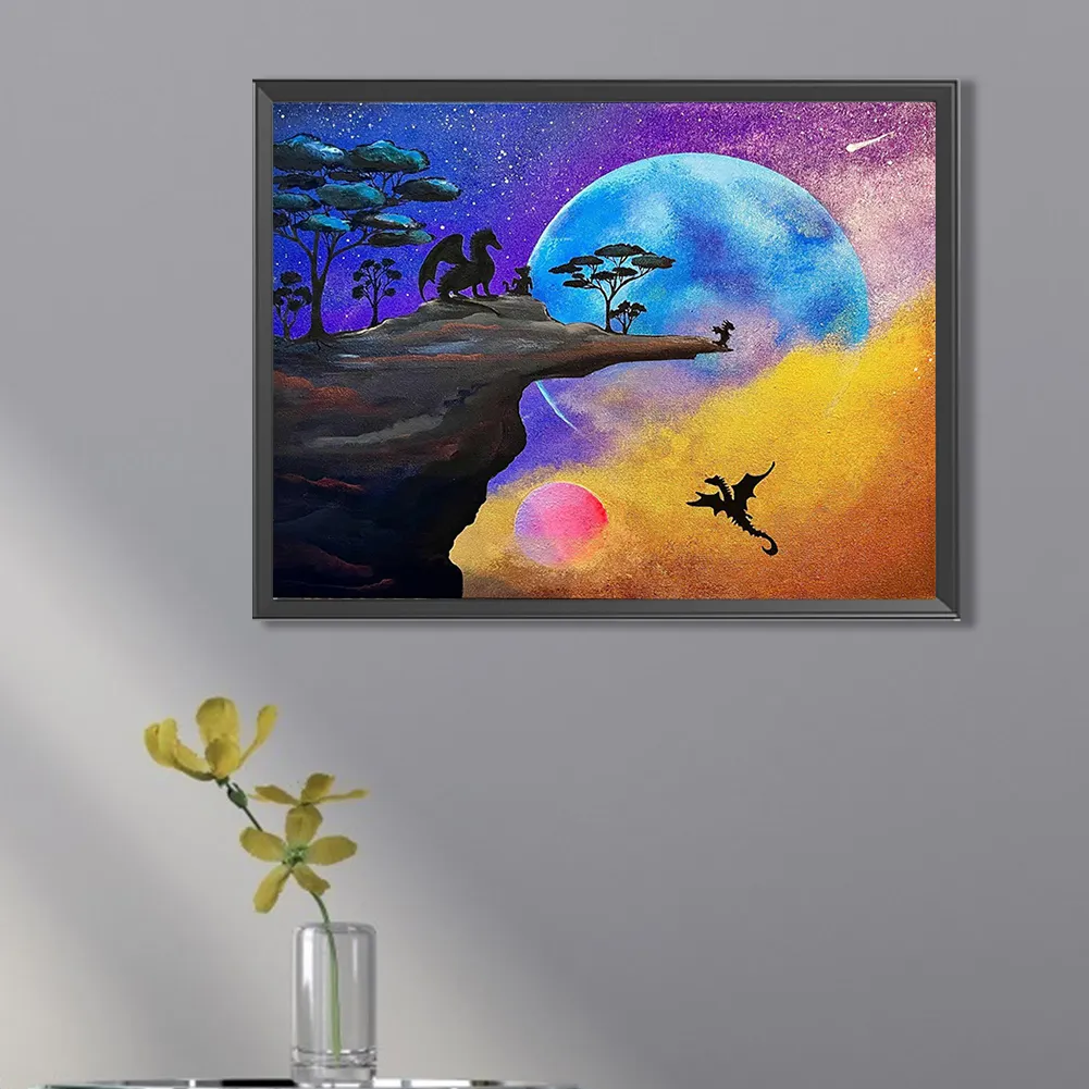 Full Round Diamond Painting 40*30cm - Young Dragon Learns To Fly