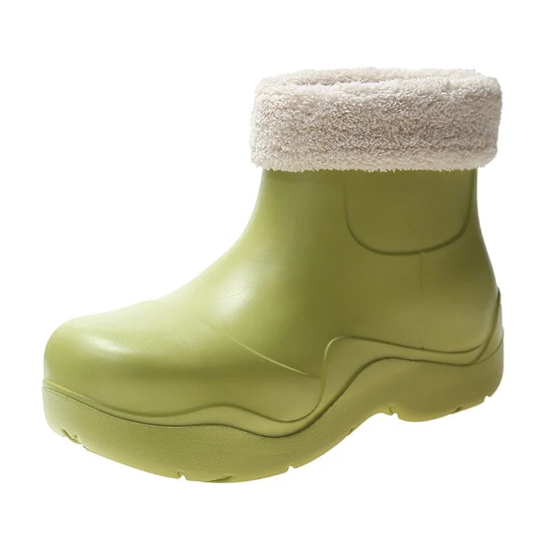 Winter Keep Warm Plush Lining Design Women Ankle Boots Rainboots Slip-on Ladies Rain Shoes Outdoor Waterproof Platform Shoes