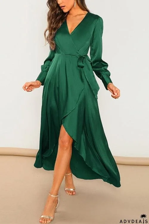 Deep V Neck Strapped High Slit Maxi Dress