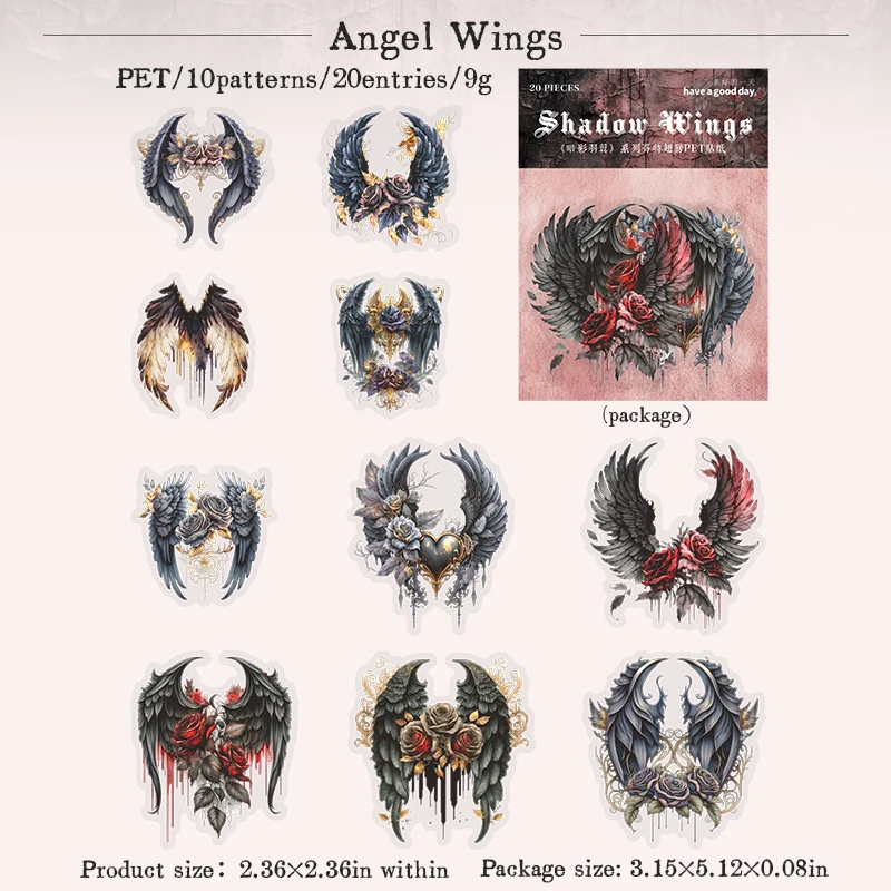 PET Sticker - Shadow Wings Series Vintage Gothic Wing Landscaping 