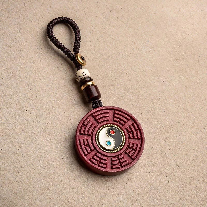 Tibetan Cinnabar Bagua Yin Yang Blessing Necklace Pendant Keychain Decoration