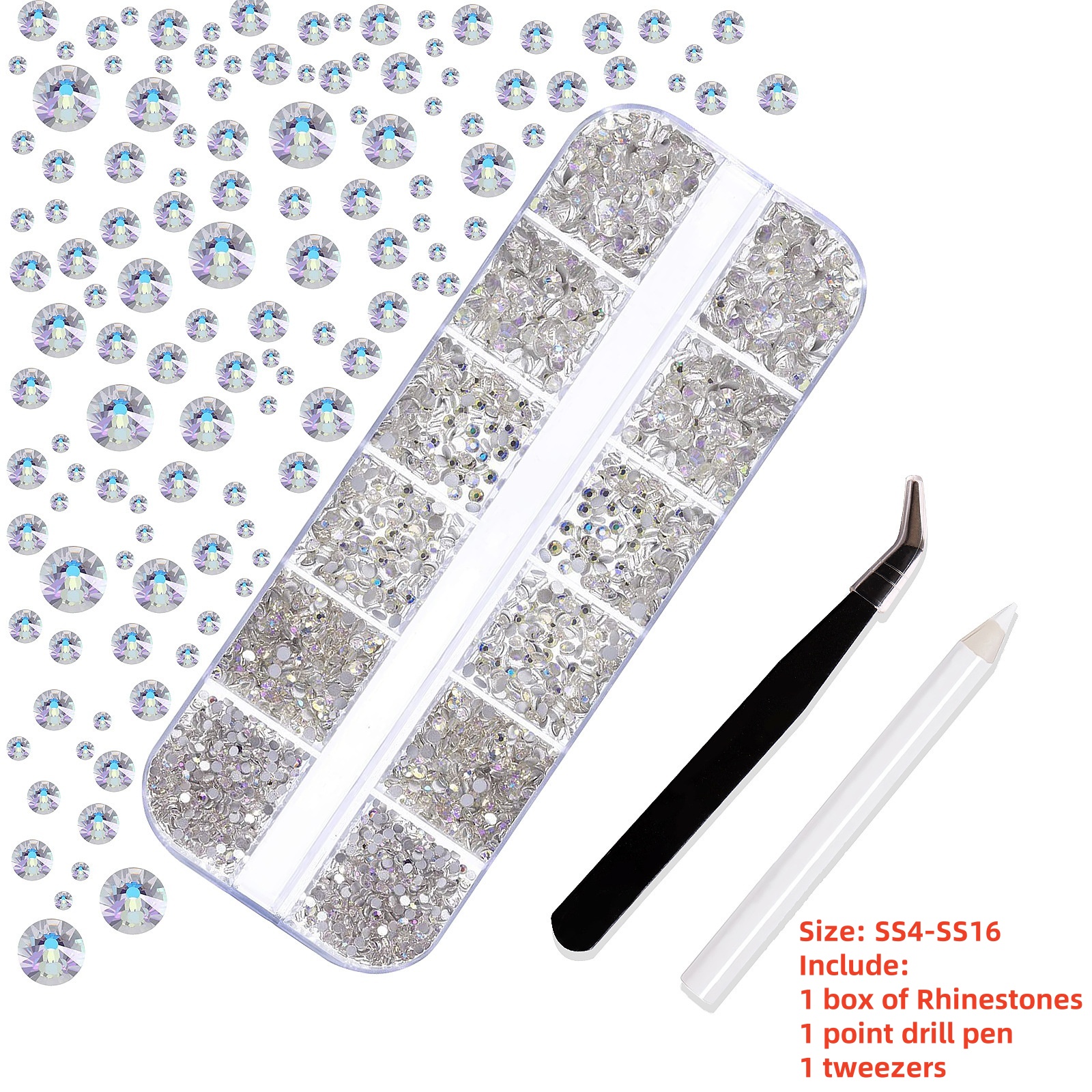 Multi-Size Nail Rhinestones Kit 3D Crystal AB DIY Nail Art Decors Diamond Gems Glitter Manicure Point Drill Pen Tweezers Tools #