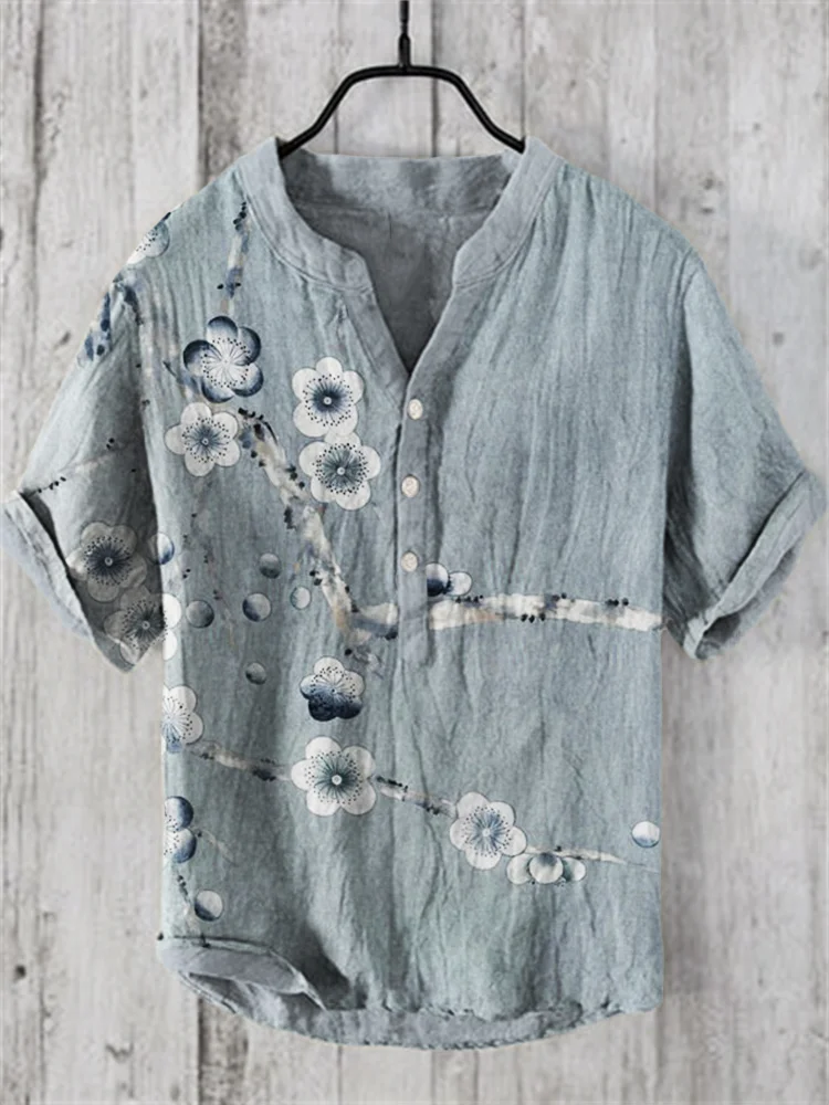 Cherry Blossom Traditional Japanese Art Linen Blend Shirt