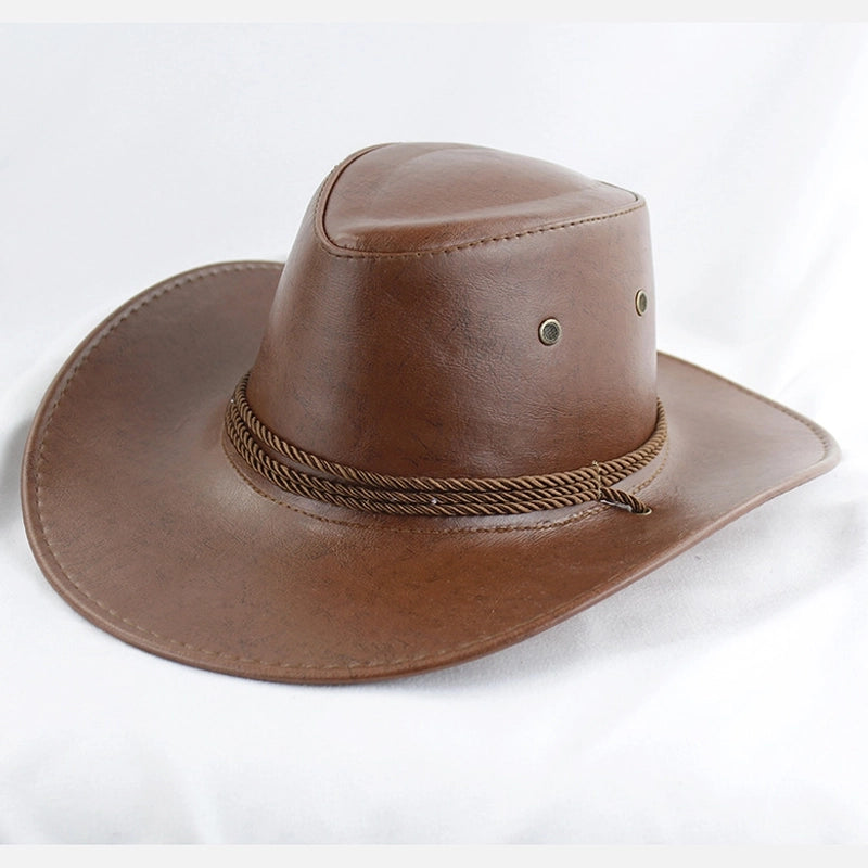 American Western Cowboy Hat Spring And Autumn Leather Men’s Mountain Climbing Spanish Women’s Sun Big Edge Sun Hat Sunscreen Travel