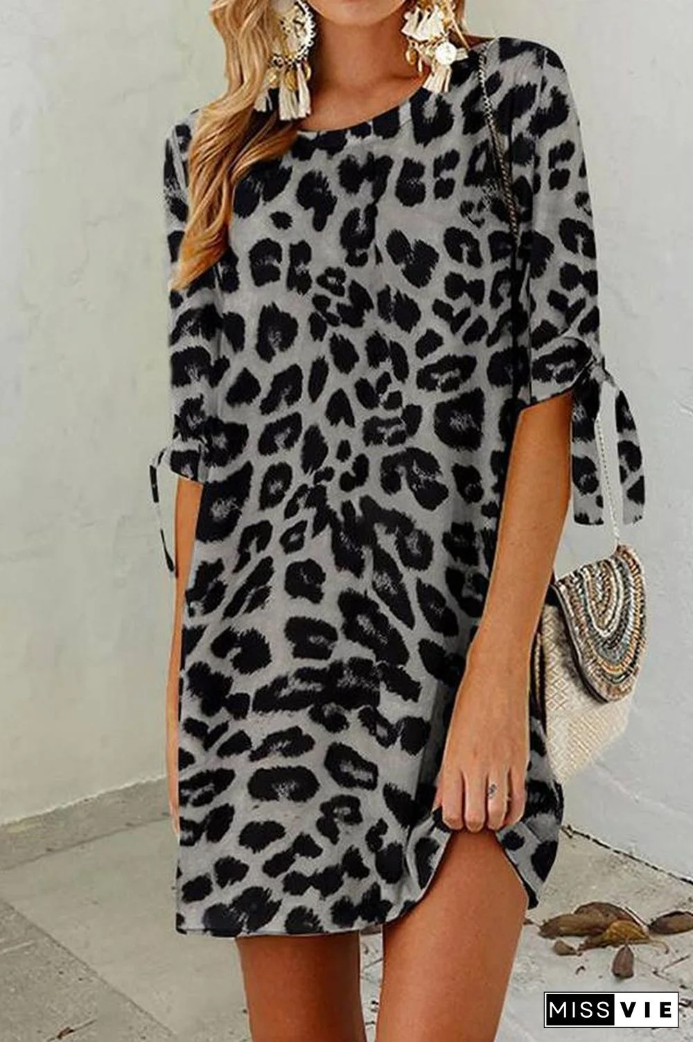 Leopard Print Round Neck Mini Dress (2 Colors) P13148