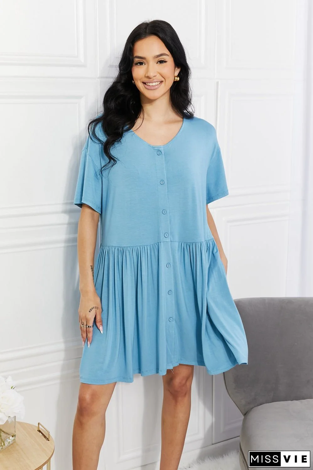 Yelete Full Size Oh Sweet Spring Button Up Flare Dress