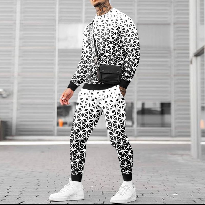Men's Geometric Gradient Sweatshirt And Pants Two Piece Set