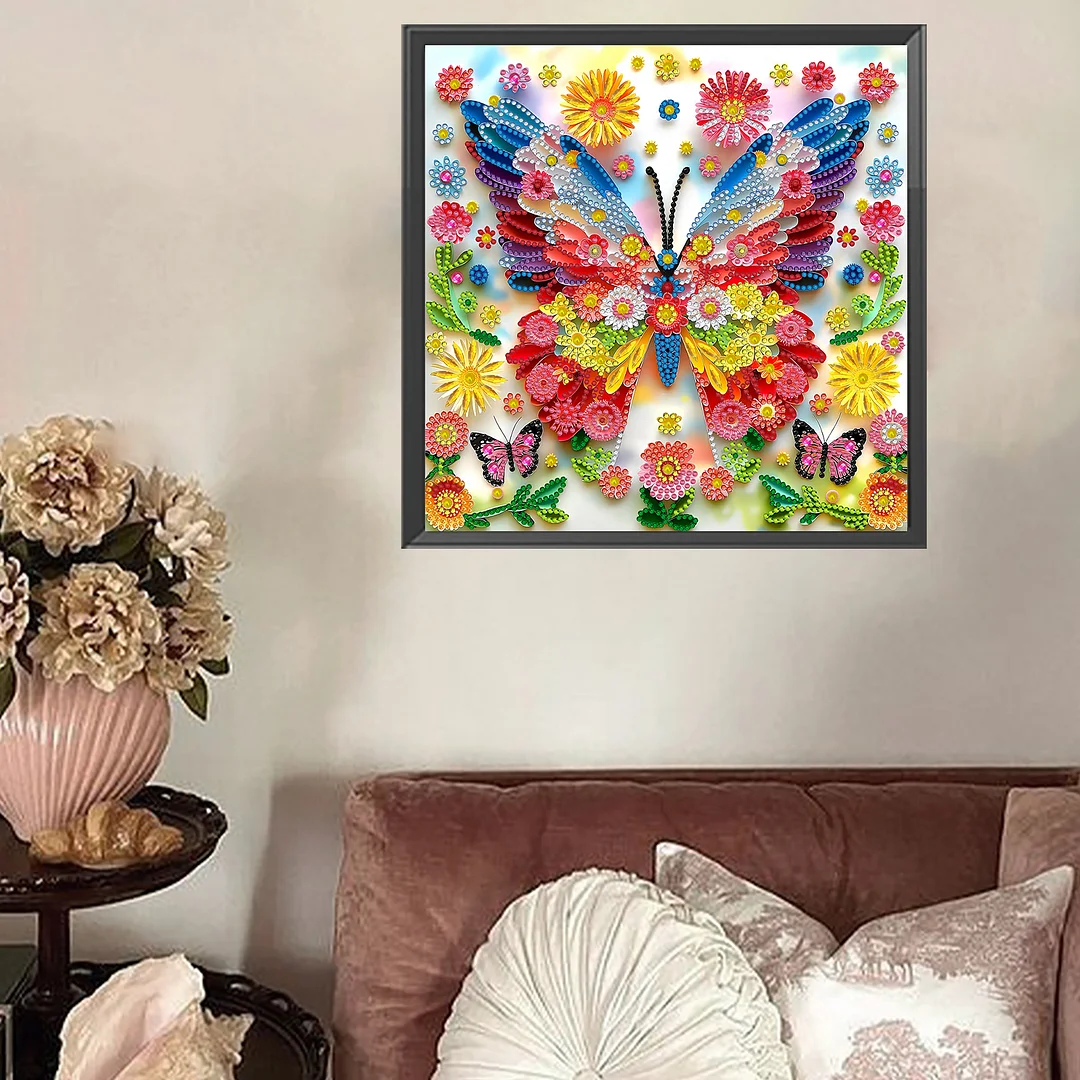 Butterfly Flower - Partial Special Shaped Drill Diamond Painting Kits (Canvas|30*30cm)