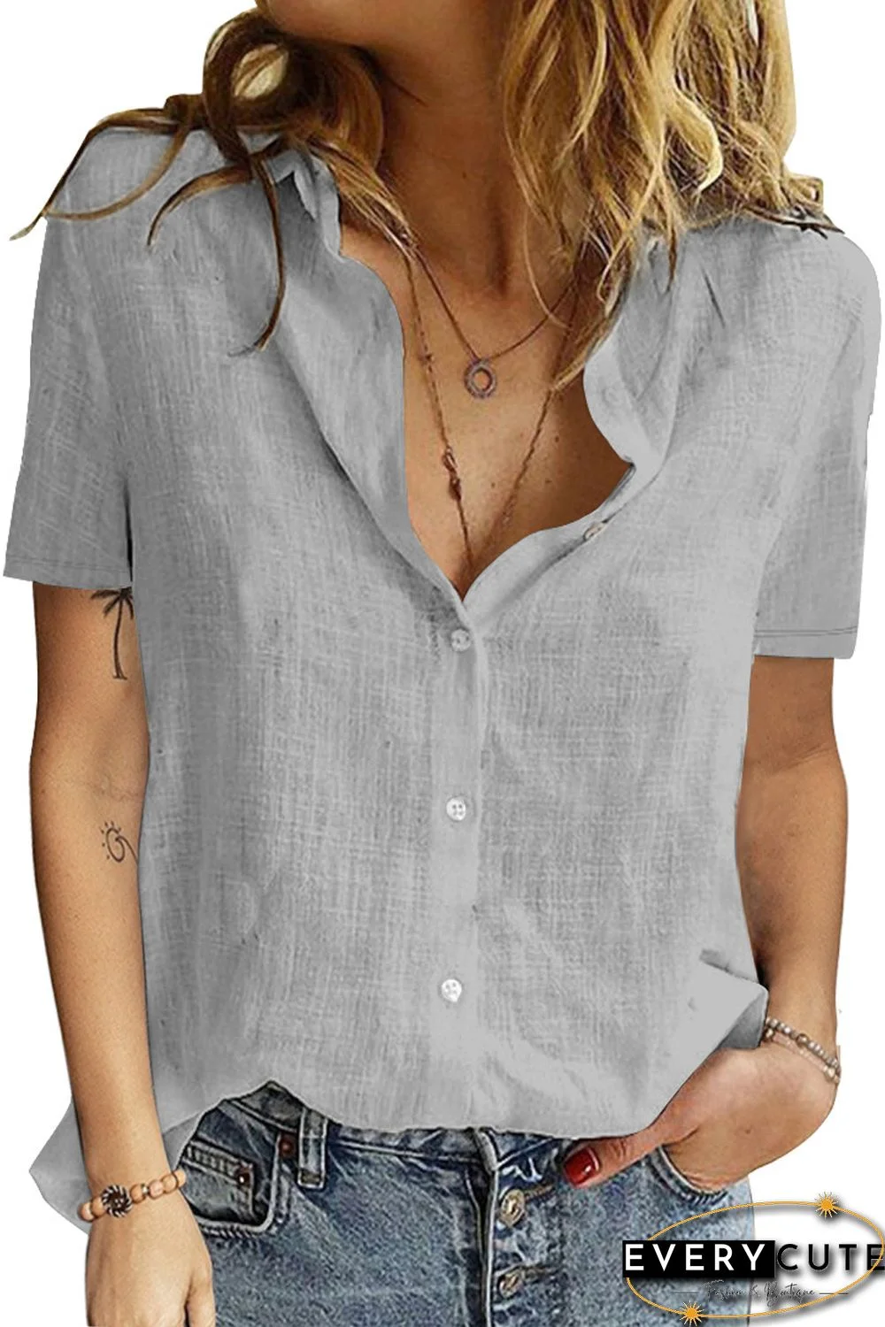 Gray Textured Short Sleeve Top