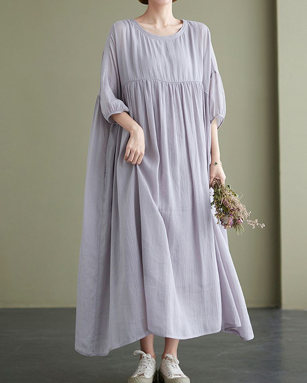 Round Neck Half Sleeve Loose Maxi Dress