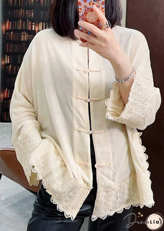 Vintage White Floral Button Silk Velour Coats Long Sleeve