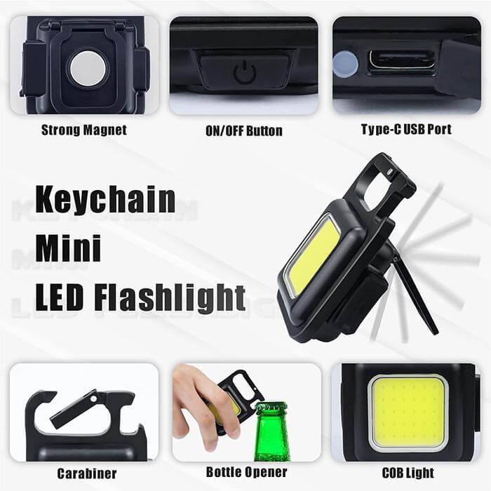 Mini COB Rechargeable Keychain Flashlight Work Light