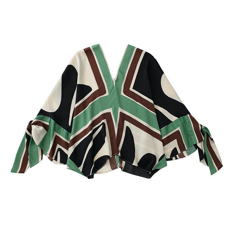 Flaxmaker Cuff Bowknot Decor Printed Shirt and Pants