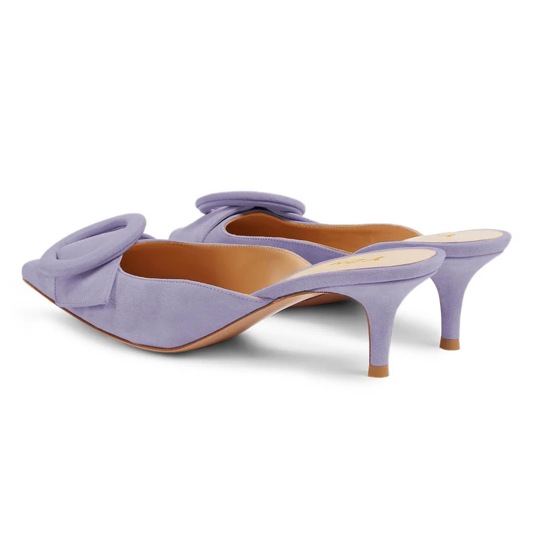 Light Purple Vegan Suede Pointed Toe Buckle Decor Mules for Women
