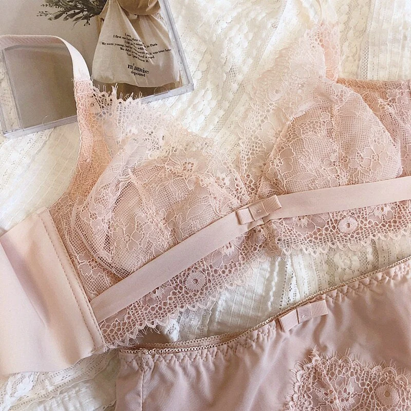 Sexy ultra-thin rabbit ears adjustable bra set big breasts plus size seamlesslingerie gather underwear crystal cup bralette