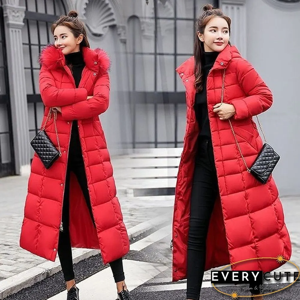 Womens Winter Fashion Coats Parkas Jackets Casual Hooded Down Mid-Length Removable Fur