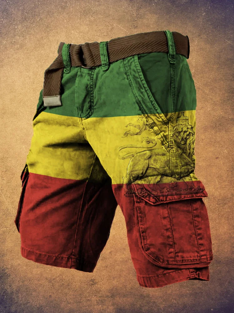 Comstylish Lion of Judah Rasta Colours Vintage Print Men's Work Shorts