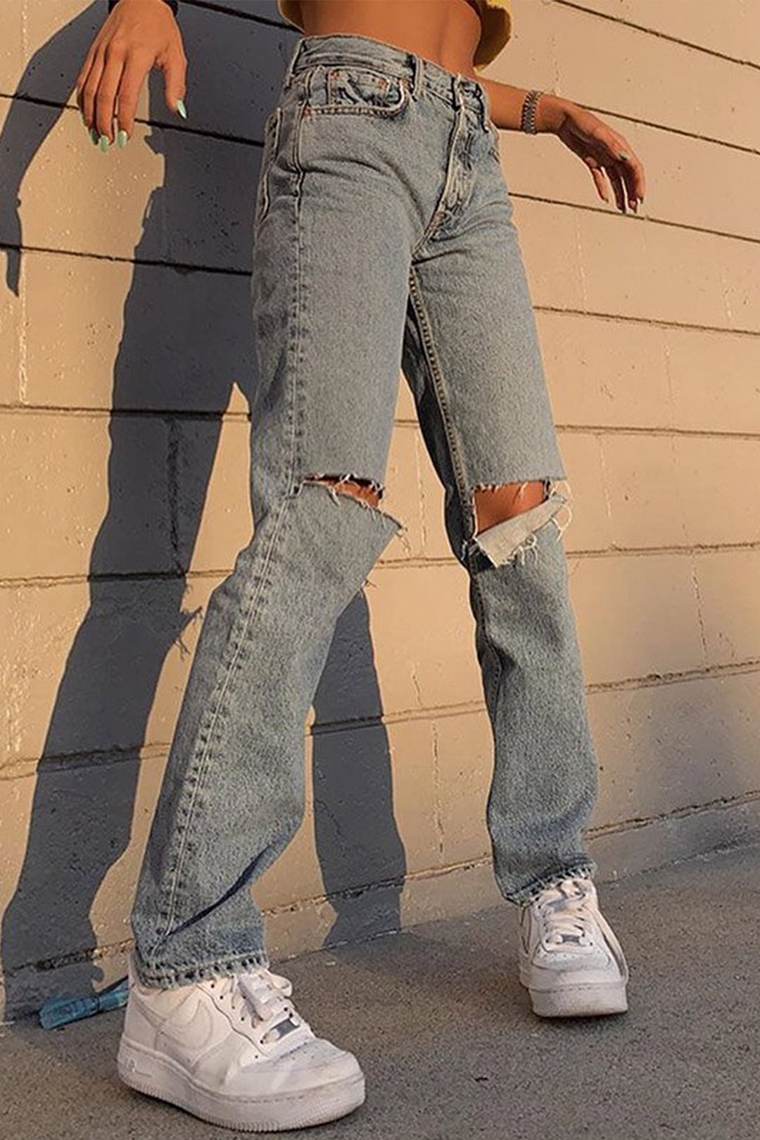 FashionV-FashionV Distressed Straight Jeans