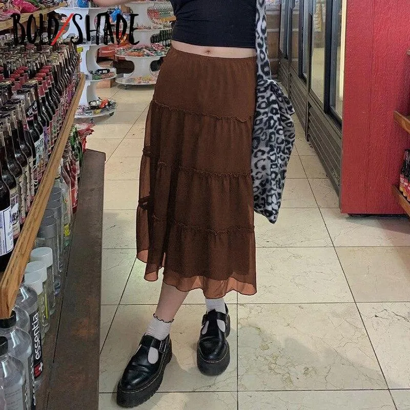 Bold Shade Fairy Grunge Aesthetic Midi Skirt Mesh Skinny Streetwear Fashion Skirts y2k 90s Vintage Style Indie Women Clothes Hot