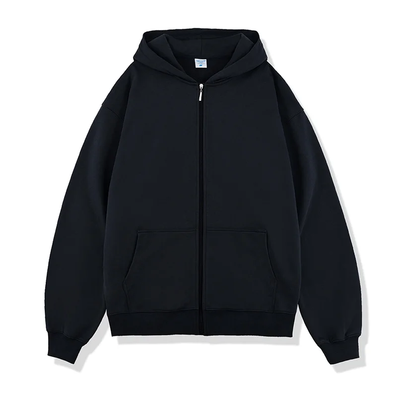 Solid color loose zipper hooded sweatshirt