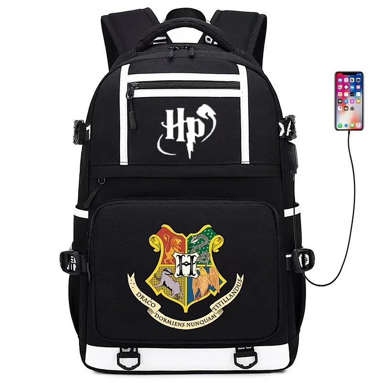 Mayoulove Harry Potter Hogwarts Four Houses #10 USB Charging Backpack School NoteBook Laptop Travel Bags-Mayoulove