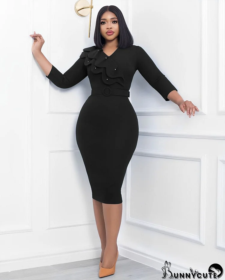 African Women Double Neck Beaded Belted Bodycon Dress